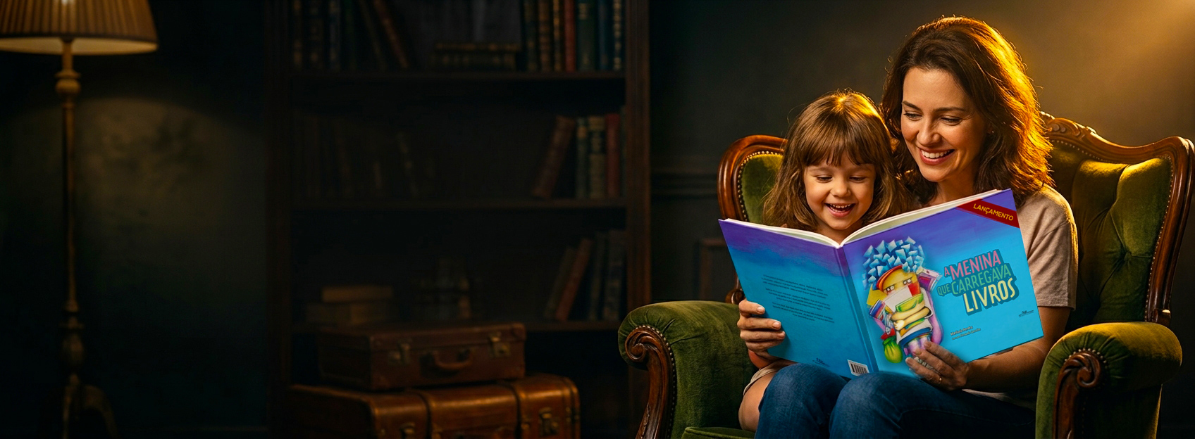 Mãe e filha lendo livro juntas